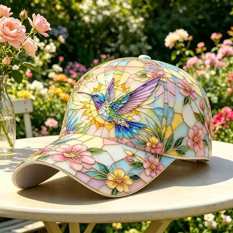 Hummingbird & Floral Art Print Casual Baseball Cap